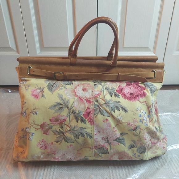 Ralph Lauren Handbags - Vintage 80's Ralph Lauren Floral Carpet Tapestry Leather Satchel- Travel Bag!